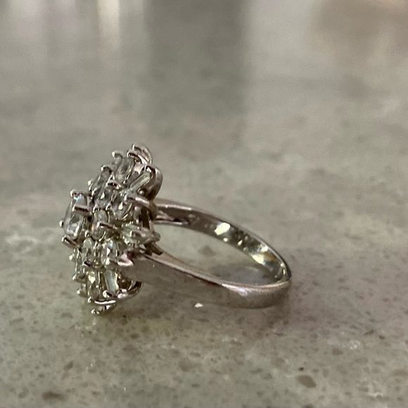 Sterling Silver Diamond cluster engagement ring (lab simulated) - Picture 2 of 8